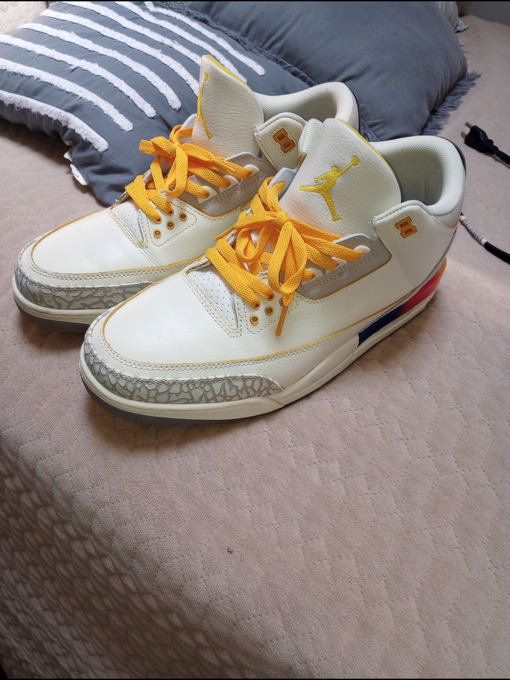 Air Jordan 3 Style White & Yellow Retro Sneakers